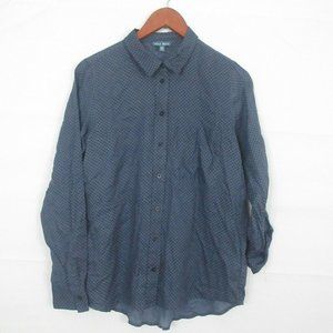 fleur bleue top women's Button Up Medium Light Weight Roll Tab Sleeve M